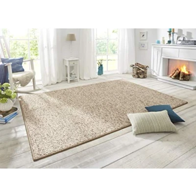 Abbildung von BT Carpet Wolly Teppich Wohnzimmerteppich Flachgewebe Kurzflor Woll Optik Wolle Skandi Look Esszimmer, Wohnzimmer, Kinderzimmer, Schlafzimmer Creme, 60x90cm