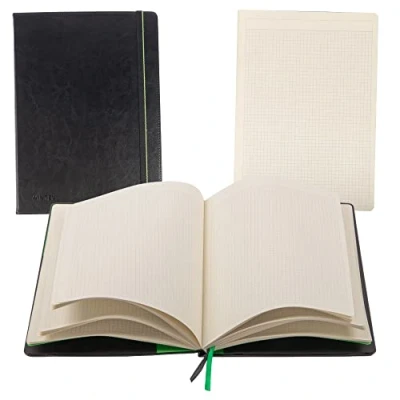 Abbildung von WINTEX Notizbuch in DIN A4 Kariert mit 96 Seiten und Perforation Leder Hardcover Kladde, Bullet Journal Notizheft für Schule oder Arbeit Schwarz