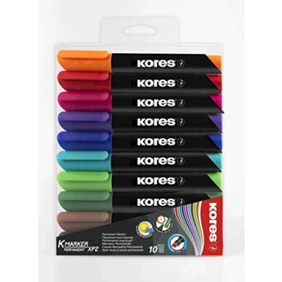 Abbildung von Kores K Marker XP2: Farbige Permanent Stifte, Keilspitze mit wasserfester und geruchsarmer Tinte, für alle Oberflächen, Einzelpackung 10 farbigen Stiften