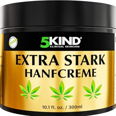 Abbildung von 5kind Extrastarke Hanfcreme 300 ml Hochdosiertes Hanf Gel und Arnikacreme Wirkt gegen Rückenbeschwerden &amp; Muskelkater, beruhigt Füße, Knie, Nacken, Schultern Mit natürlichen Extrakten