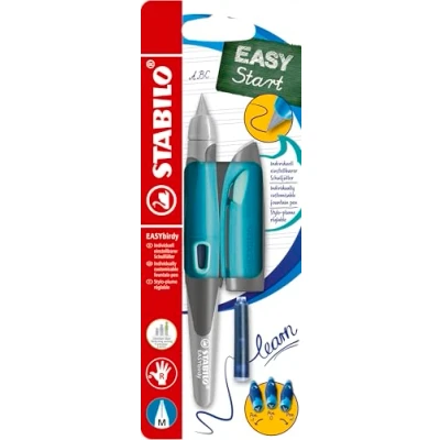Abbildung von Ergonomischer Schulfüller für Rechtshänder mit Standard Feder M STABILO EASYbirdy Pastel aqua grün/mint inkl. Patrone und Einstellwerkzeug blau (löschbar)