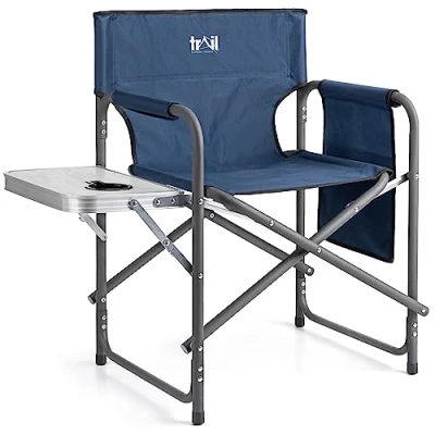 Abbildung von Trail Campingstuhl Faltbar mit Seitentisch, Getränkehalter, Klappstuhl Camping, Aufbewahrungstasche, Angelstuhl Gepolsterten Armlehnen, Robuster Stahlrahmen (max. Tragkraft 120 kg)
