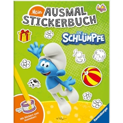 Abbildung von Ravensburger Mein Ausmalstickerbuch Die Schlümpfe Großes Buch mit über 250 Stickern, viele Sticker zum Ausmalen