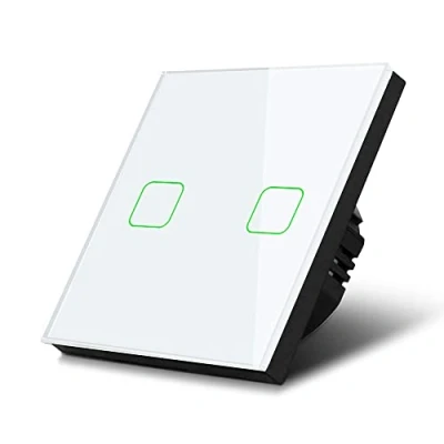 Abbildung von Maclean MCE712W 2 Fach Touch Wechselschalter Lichtschalter Kreuzschalter Wandschalter Treppenschalter mit Farbwechsel LED Hintergrundbeleuchtung Einbauschalter (2 Eckig, Weiß)