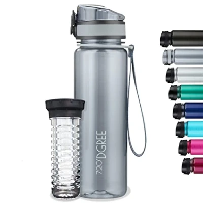 Abbildung von 720DGREE Trinkflasche Kinder 500ml “uberBottle“ crystalClear +Früchtebehälter BPA Frei, Auslaufsicher Für Schule, Sport, Fitness Tritan Wasserflasche: Schmal, Leicht, Stoßfest, Wiederverwendbar