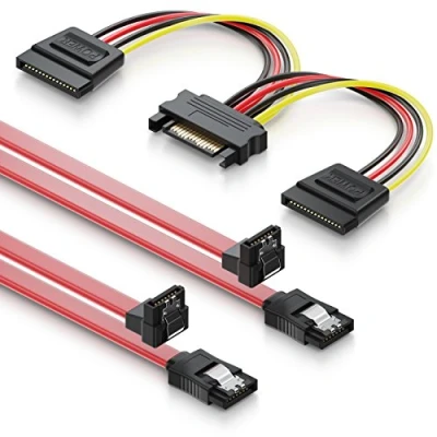 Abbildung von deleyCON SATA 3 Kabel Set 2x III mit 1x 90 Stecker + Y Strom Adapter SSD HDD Festplatte