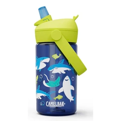 Abbildung von CAMELBAK Thrive Flip Straw Kinder Wasserflasche mit Tritan Renew, einfach zu tragen, Strohhalm, Haie und Rochen, 400 ml