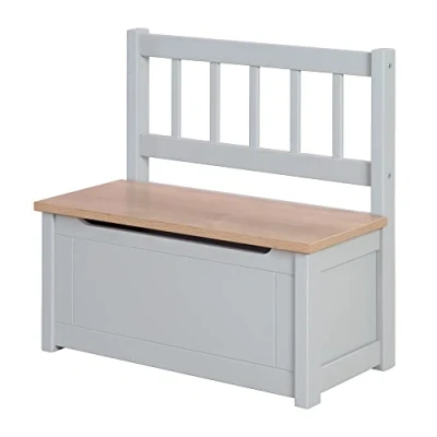 Abbildung von roba Kindertruhenbank Woody Spielzeugtruhe in Holz Natur &amp; Taupe lackiert Kinderbank mit Deckelbremse beschichteter Oberfläche