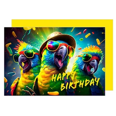 Abbildung von Edition Seidel Premium Geburtstagskarte mit Umschlag. Glückwunschkarte Billet Happy Birthday Humor Lustig cool Mann Frau Teenager Junge Mädchen Papagei Party (G3502 SW023)