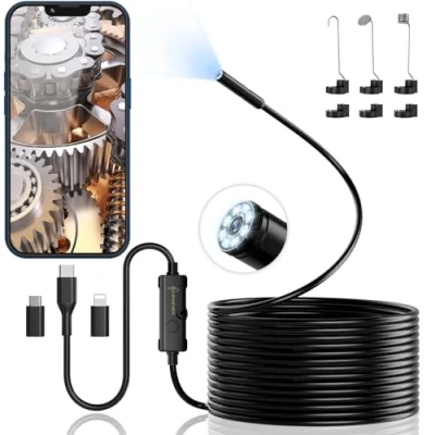 Abbildung von Endoskopkamera mit Licht, Ennovor 1920 HD Endoskop Kamera Handy 8 LED Kein WLAN Erforderlich Inspektionskamera Wasserdichtes Ip67 Kanal für Android &amp; iOS, Tablet (16.4 ft/5m)