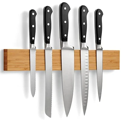 Abbildung von LARHN Magnetleiste Messer aus Bambus mit Extra Starkem Magnet 40 cm Messerhalter Magnetisch Holz für Utensilien und Werkzeuge Unbestückte Messerblöck