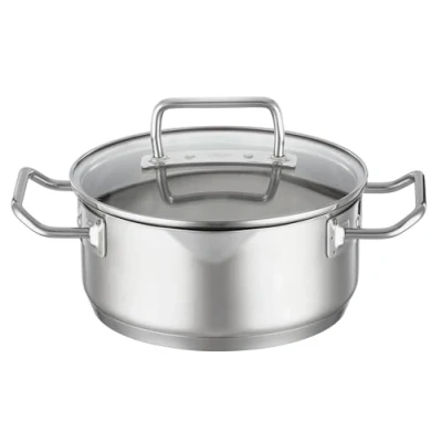 Abbildung von RÖSLE EXPERTISO Bratentopf, Hochwertiger Universaltopf aus Edelstahl 18/10, Glasdeckel, Innenskalierung, induktionsgeeignet, spülmaschinengeeignet, 20 cm, Silberfarben
