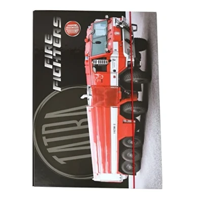 Abbildung von Kinder Heftbox A4 Heftmappe Ordner Mappe Sammelbox aus Pappe mit Gummizug DIN Hefter für Jungen (Feuerwehr)
