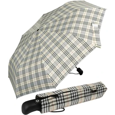 Abbildung von iX brella First Class Regenschirm mit Auf Zu Automatik stabil groß sturmfest Karo beige