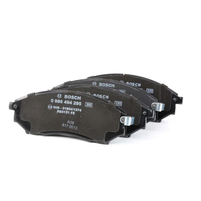 Abbildung von BOSCH 0 986 494 295 Bremsbelagsatz Low Metallic mit akustischer Verschleißwarnung Anti Quietsch Blech NISSAN: NP300 Navara Pickup