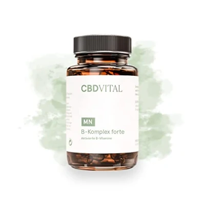 Abbildung von Premium Vitamin B Komplex Kapseln hochdosiert Apothekenqualität Kombination aus 8 Vitaminen (B1, B2, B6, B12 u.v.m.) 100% vegan Hypoallergene Hochwertige Rohstoffen