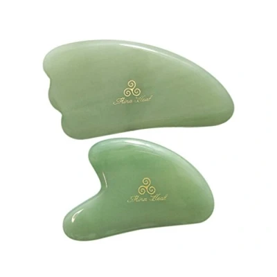 Abbildung von Mina Heal Jade Massagegerät aus Naturstein 2er Set für Gesichtstraffung, Anti Aging, Falten Massage &amp; Gesicht Gua Sha