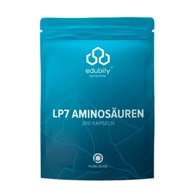Abbildung von edubily nutrition® LP7 EAA Kapseln Komplex aus 7 essentiellen Aminosäuren L Leucin, Phenylalanin, Lysin HCl, Isoleucin, Histidin Valin, Tryptophan 300