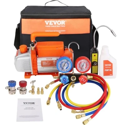 Abbildung von VEVOR 1/4 HP HVAC Vakuumpumpe Manometer Set 4 CFM Unterdruckpumpe mit Schlauch