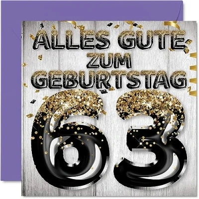 Abbildung von Stuff4 63. Geburtstagskarte für Männer Schwarz Gold Glitzerballons Alles Gute zum Geburtstagskarten 63 Jährige Mann Papa Opa Onkel, 145mm Dreiundsechzig Geburtstag Grußkarten