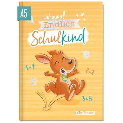 Abbildung von Endlich Schulkind! A5 Erinnerungsbuch zur Einschulung &quot;Känguru&quot; Hardcover Einschulungsalbum Schulanfang Geschenk für die Schultüte, erster Schultag nachhaltig &amp; klimafreundlich