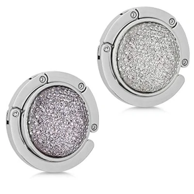 Abbildung von kwmobile 2X Tisch Handtaschenhalter Haken Faltbare Antirutsch Taschenhaken Halterung Handtaschen kleine Diamanten Dunkelgrau Weiß Silber