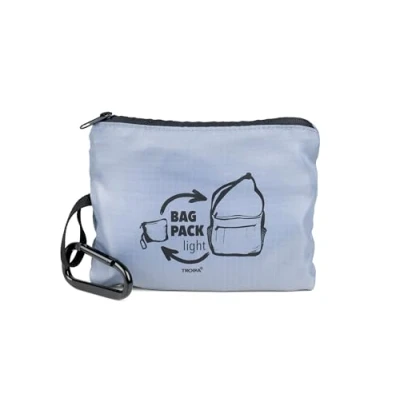 Abbildung von TROIKA Schultertasche faltbar (platzsparend im Innenfach verstaubar) mit Karabiner zur schnellen Befestigung BAG PACK großes Hauptfach, kleines und Außenfach Polyester grau