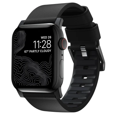 Abbildung von Nomad modern active Lederband Apple Watch 42mm / 44mm 45mm 49mm schwarz/schwarz NM1A41BNW0