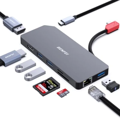 Abbildung von BENFEI USB C Docking Station 9 in 1, MST Hub mit HDMI DisplayPort Dual Monitor 4K@60HZ/3*USB A/1*USB 10Gbps+100W PD/SD/TF Kartenleser/1*Ethernet 1000 Mbps kompatibel MacBook Pro/Air 2023 iMac