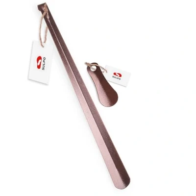 Abbildung von SULPO 2er Pack 12cm &amp; 66cm Stabil Schuhlöffel aus Edelstahl Lang Klein Metall mit Aufhängeloch Schuhanzieher Shoe Horn