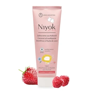 Abbildung von Niyok® Bio Zahncreme für Kinder (75ml) Natürliche Zahnpasta ohne Fluorid Schützt Zähne &amp; Zahnfleisch Vegane Kinderzahncreme Mit fruchtigem Erdbeere Himbeere Geschmack