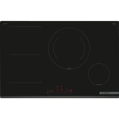 Abbildung von Bosch PVS831HC1E Serie 6 Smartes Induktionskochfeld (autark), 80 cm breit, Kombination zweier Kochzonen, 28 große Induktions Kochzone, Kochfeldbasierte Haubensteuerung, schnelleres Kochen