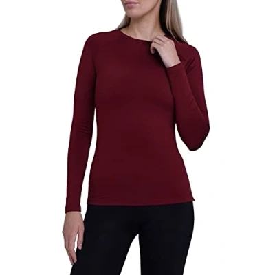 Abbildung von TCA Thermounterwäsche Damen Extra Warm Thermo Unterwäsche für Sport Thermoshirt Funktionsshirt Langarm Kompressions Laufoberteil Cabernet, M