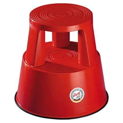 Abbildung von Wedo Rollhocker Step aus Kunststoff, bruchfest, rollbarer Tritthocker, TÜV geprüft, Made in Germany, Höhe 43 cm, Tragkraft 150 kg, rot