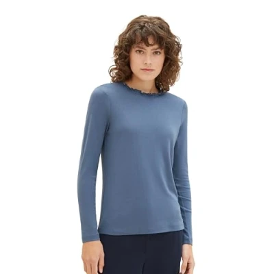 Abbildung von TOM Tailor MIT RÜSCHEN Langarmshirt, Damen, Größe: Medium, Stormy sea blue