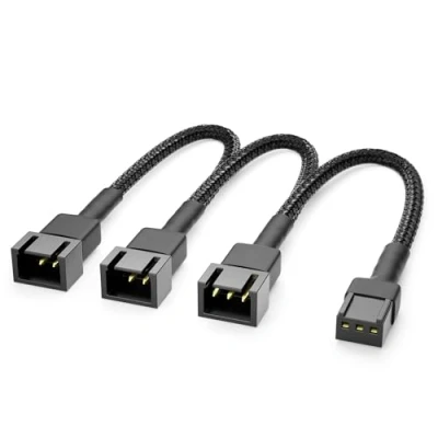 Abbildung von deleyCON 20cm 3 Pin Lüfter Verteilerkabel mit Nylonmantel Verlängerungskabel Lüfterkabel Splitter Kabel für PC Computer Workstation Schwarz
