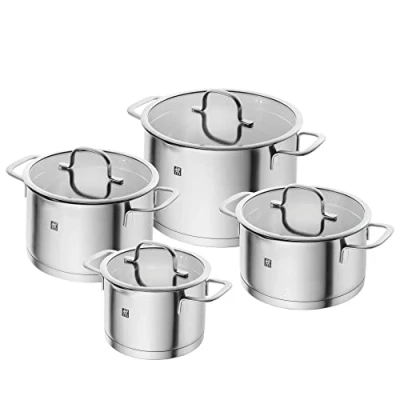 Abbildung von ZWILLING TrueFlow Kochtopfset, 4 teilig, Mit Ausgießfunktion, Induktionsgeeignet, Edelstahl, Silber
