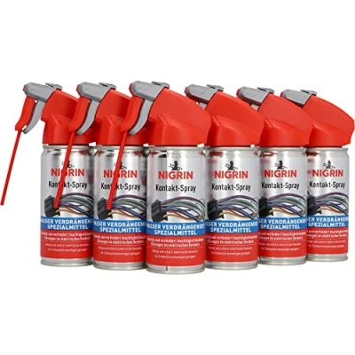 Abbildung von NIGRIN Kontakt Spray für Elektronik, 6 x 100 ml, zur Reinigung und Schutz von elektronischen Kontakten, Farblos