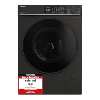Abbildung von Sharp ES WNFL914CMDA DE Waschmaschine, 9 kg, 1400 U/min, Energieeffizienzklasse A ( 20%), Inverter Motor, AquaStop, AquaGuard, WiFi, LED Touch, Dampf Funktion, Schwarz