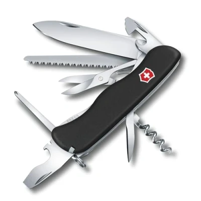 Abbildung von VICTORINOX Schweizer Taschenmesser Outrider, 14 Funktionen, Multitool mit Feststellklinge, Dosenöffner, Schraubendreher 3 mm, Korkenzieher, Schwarz