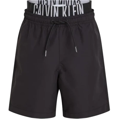 Abbildung von Calvin Klein Jungen Badehose Medium Double mit Logobund, Schwarz (Pvh Black), 10 12 Jahre
