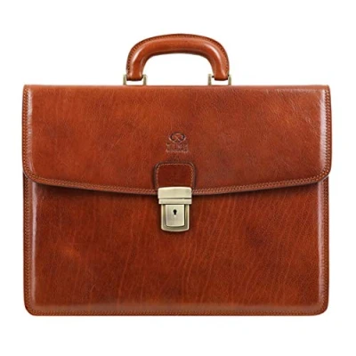 Abbildung von Time Resistance Leder Aktentasche Tasche Handgefertigt in Italien Arbeitstasche mit Schultergurt Businesstasche Umhängetasche