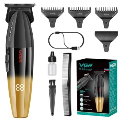 Abbildung von VGR 906 Fresh Fade Professioneller Haarschneider, 9000 U/min, Zero Gapped Bartschneider für Männer, DLC T Blade Kabelloser Haarschneidemaschine/Trimmer Barbiere und USB wiederaufladbar, Gold