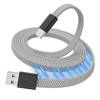 Abbildung von Magtame USB A zu C Kabel,1.5M flaches magnetisches Ladekabel, gewickeltes Kabel, einziehbares Typ Schnellladekabel, flexibles Kabel kompatibel für Phone 15 Pro Max, Samsung, Pad
