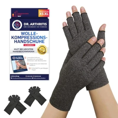 Abbildung von Von Ärzten Entworfen Damen Arthrose Handschuhe für Neurodermitis, Bequeme Fingerlose Kompressionshandschuhe, Mischung aus Baumwolle, Nylon und Elasthan, 2 Paare, Grau, S