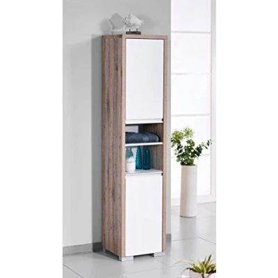 Abbildung von Schildmeyer Bello Hochschrank 139685, wildeiche Dekor/weiß glanz, 34,5/33/154,5 cm