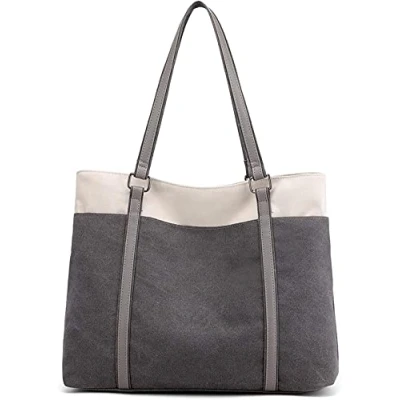 Abbildung von JANSBEN Damen Handtasche Schultertasche Canvas Casual Groß Tasche Shopper Elegant für Büro Schule Arbeit (Grau)