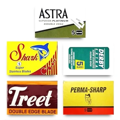 Abbildung von 30 Rasierklingen Sampler Astra, Derby, Shark, Treet, Permasharp