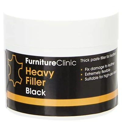 Abbildung von Furniture Clinic Leder Reparaturspachtel: Zum Füllen von Löchern, Kratzern, Rissen und Abschürfungen 50ml Farben: Schwarz