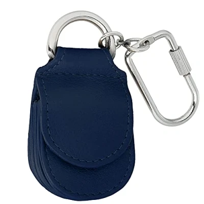 Abbildung von MANAGE Schlüsselanhänger Leder Blau für Münzen Schlüssel Schlüsselring Karabiner Keychain Autoschlüsselanhänger klein Echtleder Damen Herren mini kleingeldbörse (Blau)